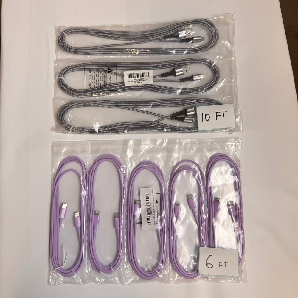 Lot of 8 USB-A & USB-C to Lightning Mixed Fast Charging Cables 6ft 10ft